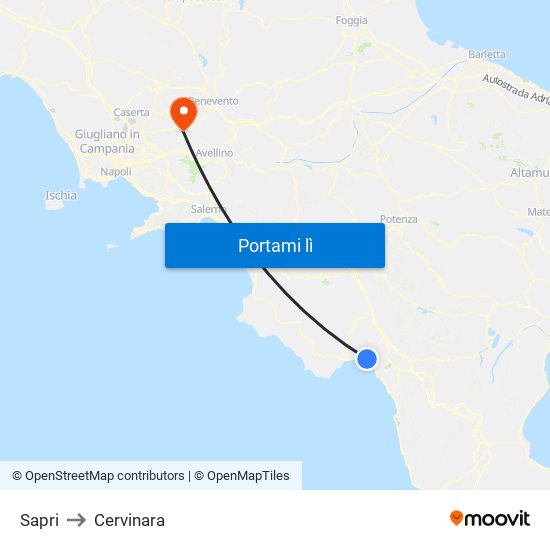 Sapri to Cervinara map