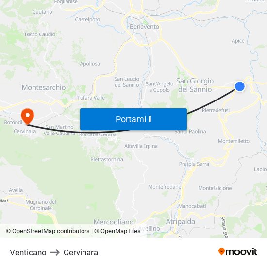 Venticano to Cervinara map