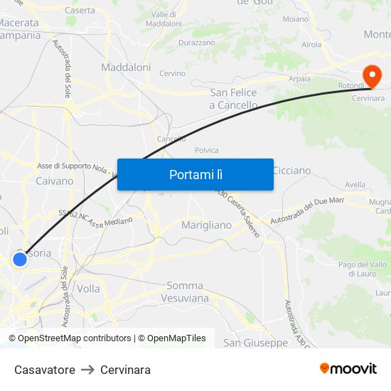 Casavatore to Cervinara map