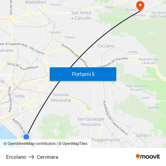 Ercolano to Cervinara map