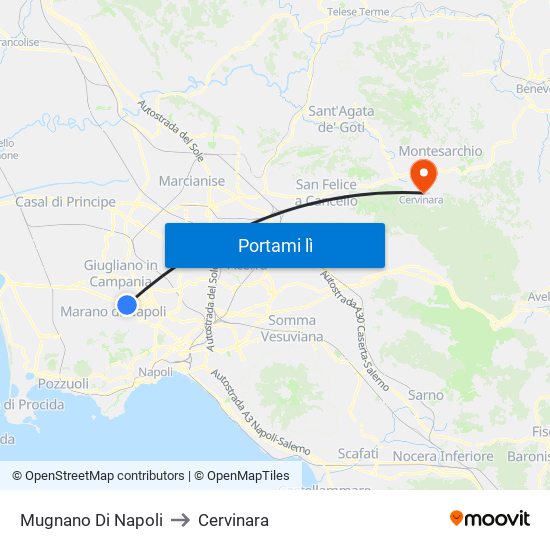 Mugnano Di Napoli to Cervinara map