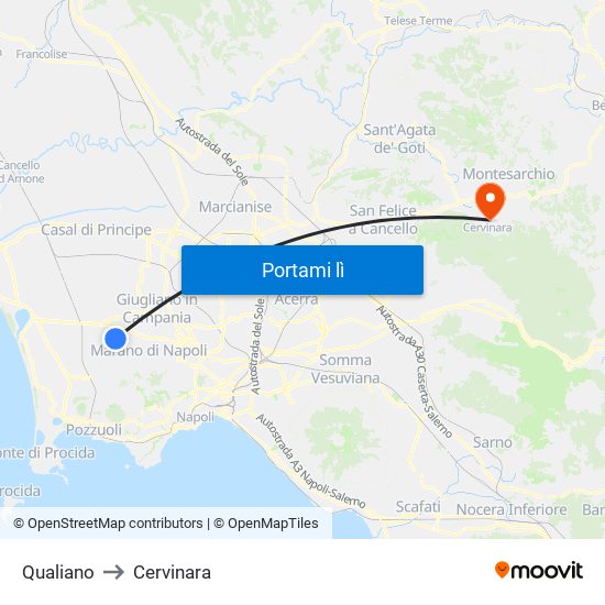 Qualiano to Cervinara map
