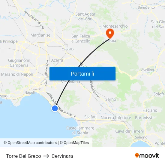 Torre Del Greco to Cervinara map