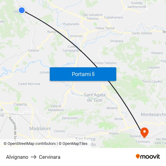Alvignano to Cervinara map