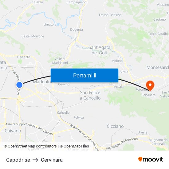 Capodrise to Cervinara map