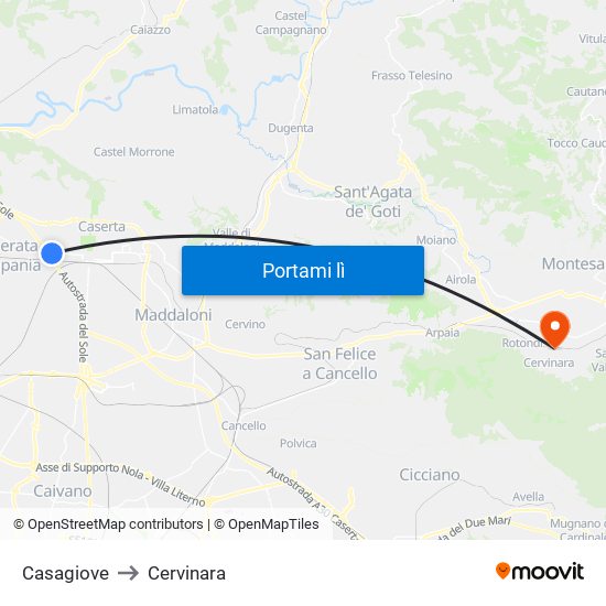 Casagiove to Cervinara map