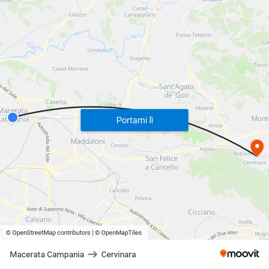 Macerata Campania to Cervinara map