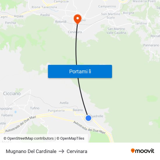 Mugnano Del Cardinale to Cervinara map