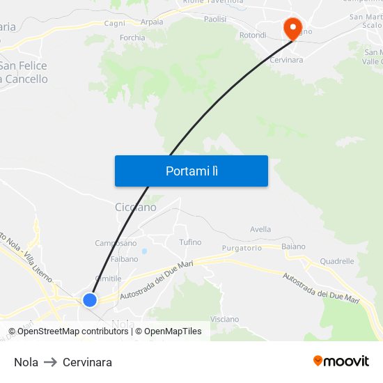 Nola to Cervinara map
