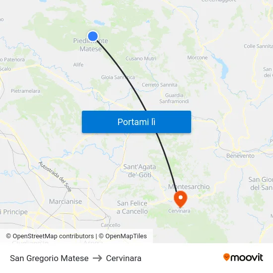San Gregorio Matese to Cervinara map