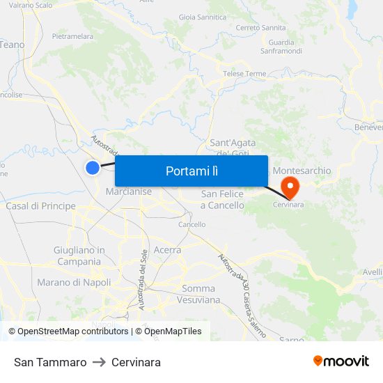 San Tammaro to Cervinara map