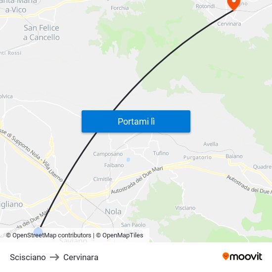 Scisciano to Cervinara map