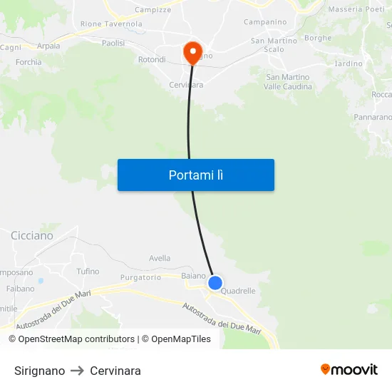 Sirignano to Cervinara map