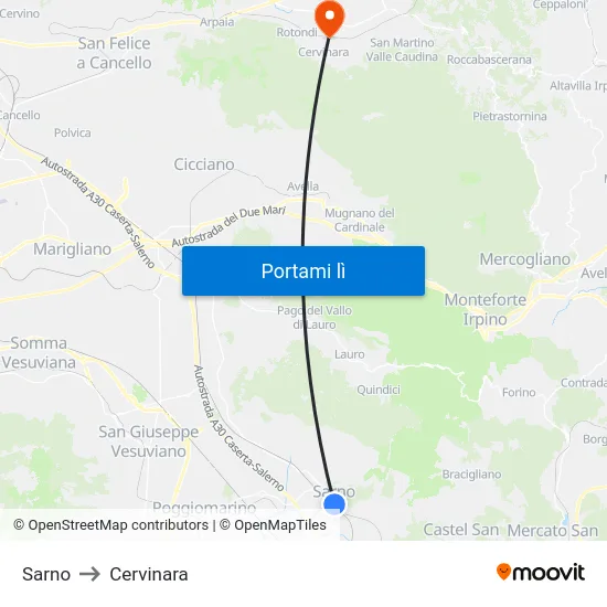 Sarno to Cervinara map