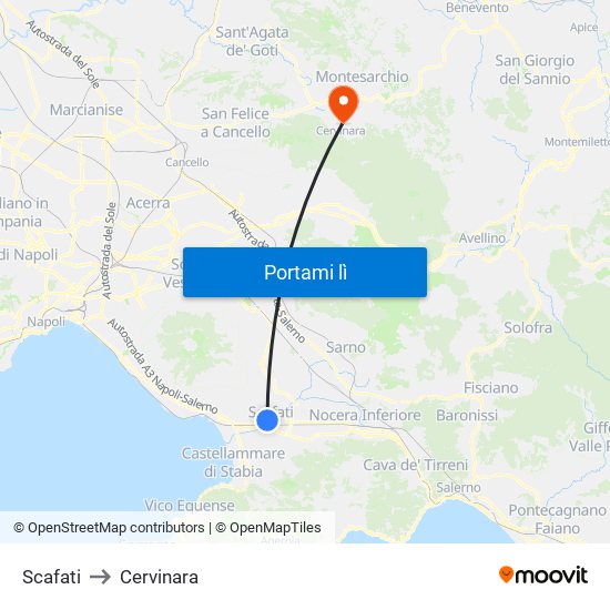 Scafati to Cervinara map