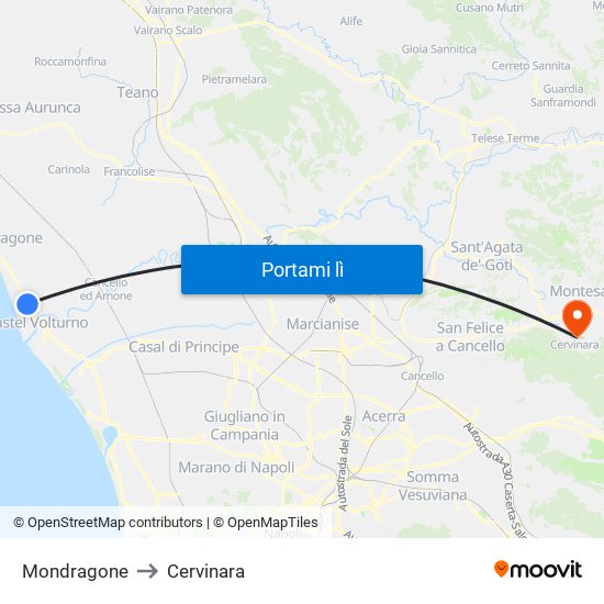 Mondragone to Cervinara map