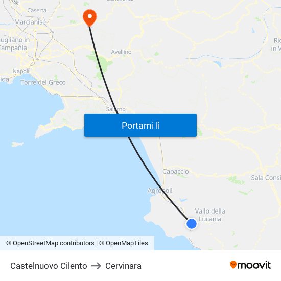 Castelnuovo Cilento to Cervinara map