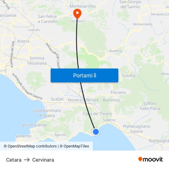 Cetara to Cervinara map