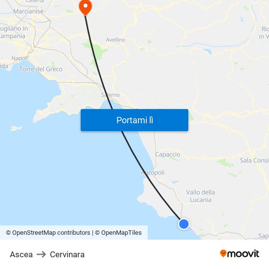 Ascea to Cervinara map