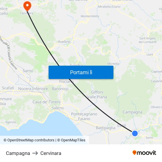 Campagna to Cervinara map