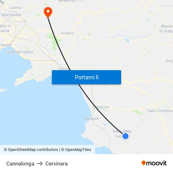 Cannalonga to Cervinara map