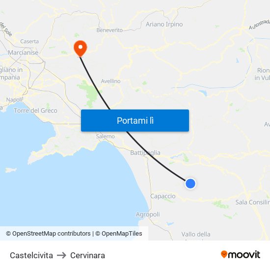 Castelcivita to Cervinara map