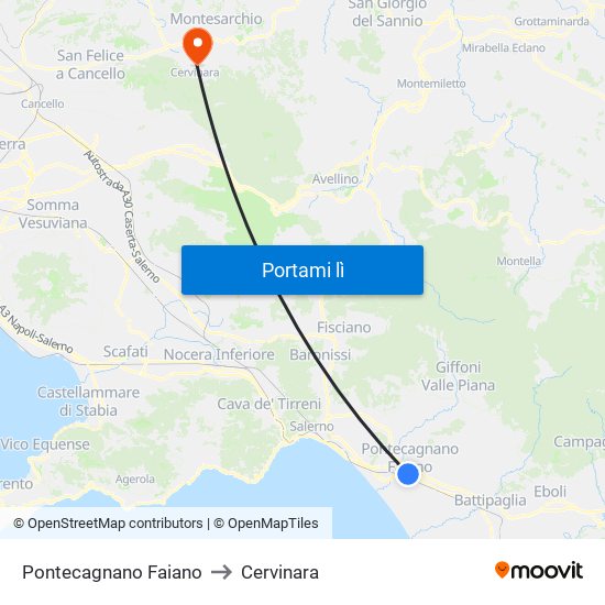 Pontecagnano Faiano to Cervinara map