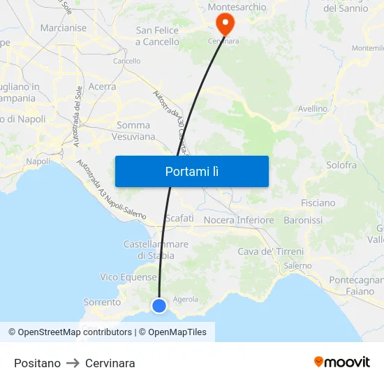Positano to Cervinara map