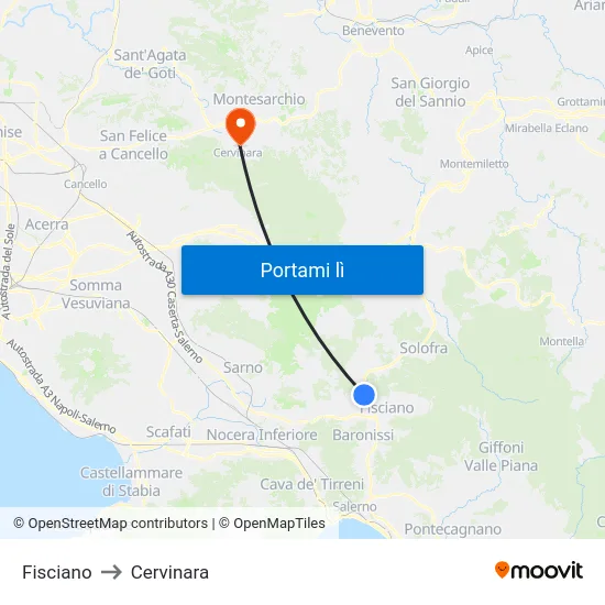 Fisciano to Cervinara map