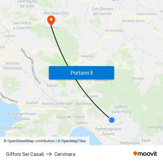 Giffoni Sei Casali to Cervinara map