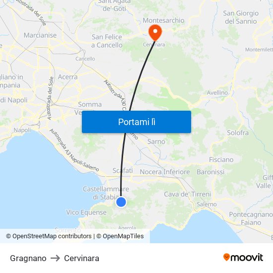 Gragnano to Cervinara map