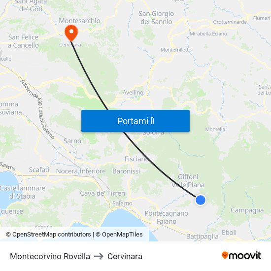 Montecorvino Rovella to Cervinara map