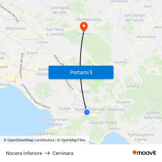 Nocera Inferiore to Cervinara map