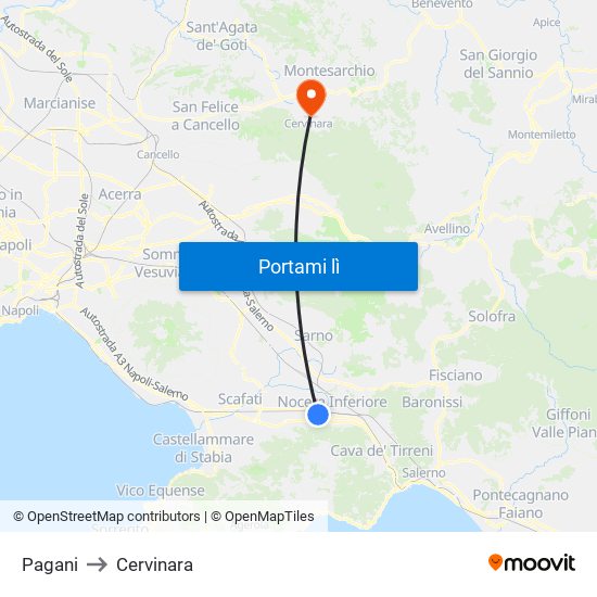 Pagani to Cervinara map