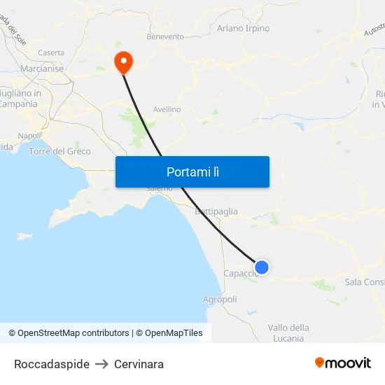 Roccadaspide to Cervinara map