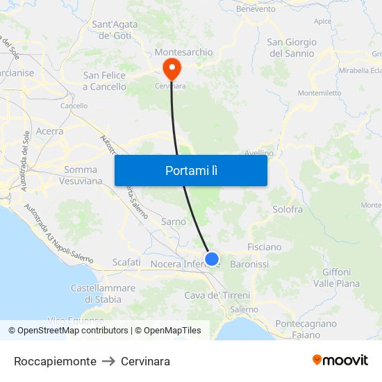 Roccapiemonte to Cervinara map
