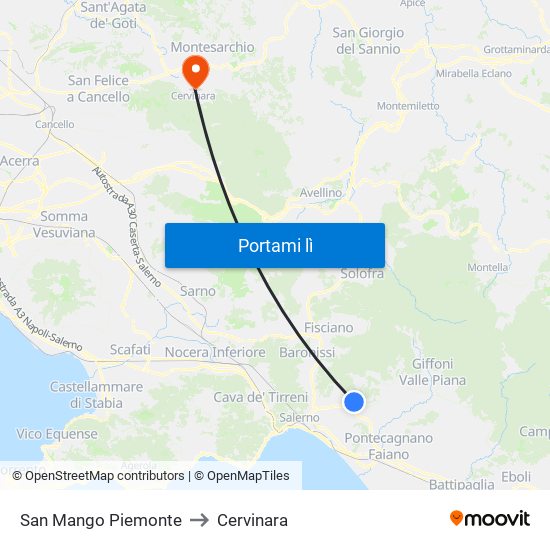 San Mango Piemonte to Cervinara map