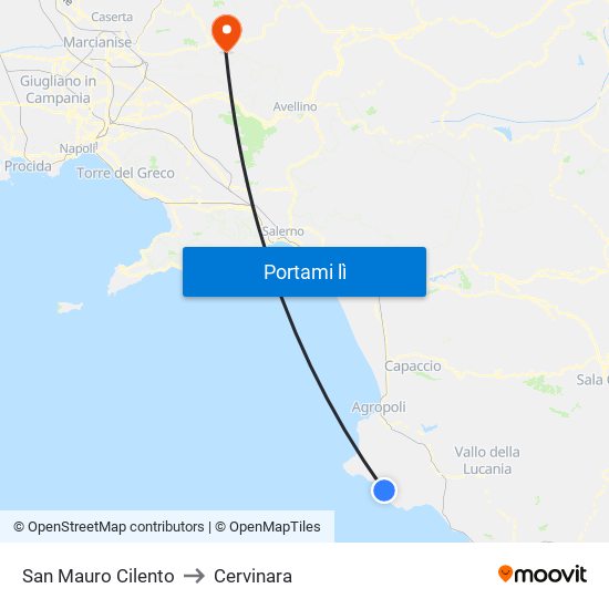 San Mauro Cilento to Cervinara map