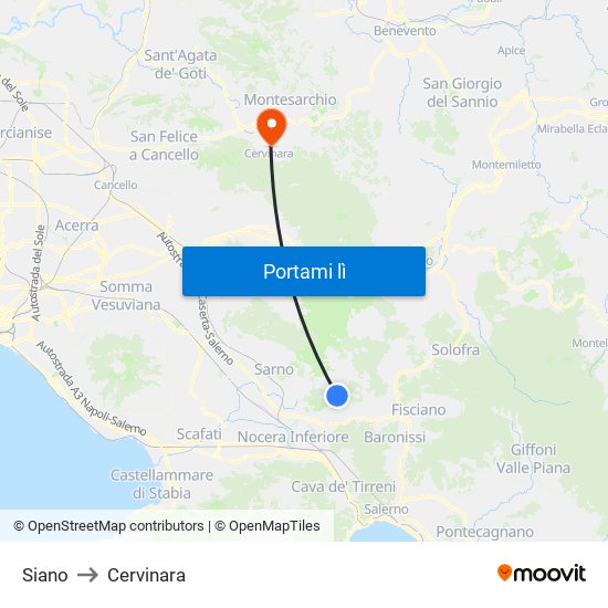 Siano to Cervinara map