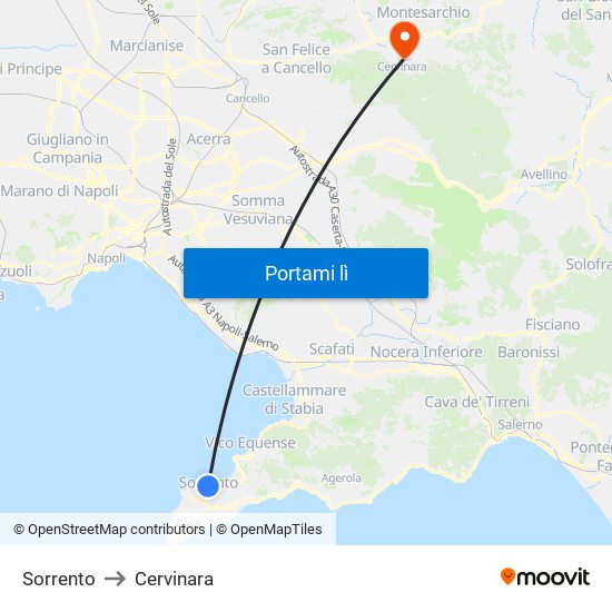 Sorrento to Cervinara map