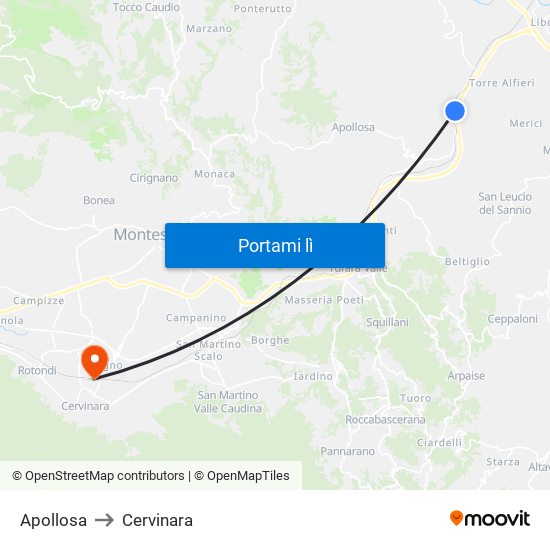 Apollosa to Cervinara map