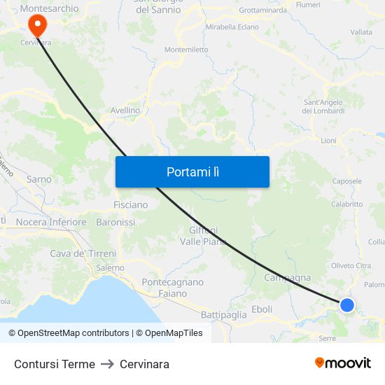 Contursi Terme to Cervinara map