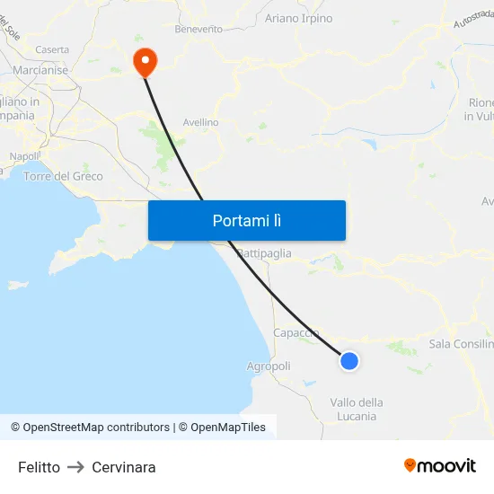 Felitto to Cervinara map