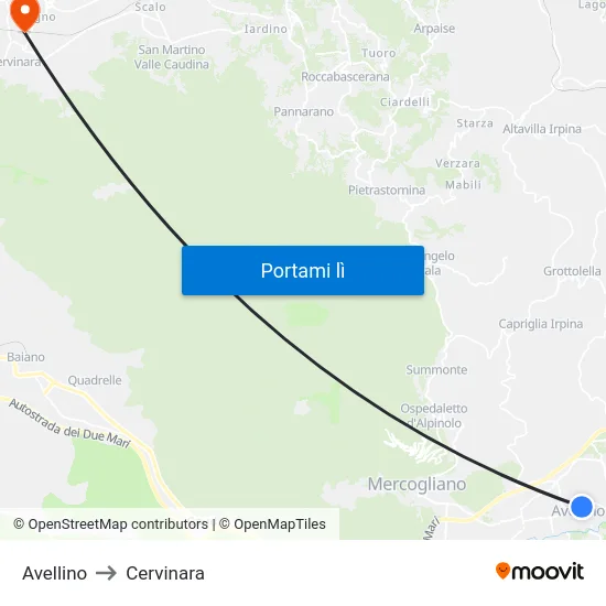 Avellino to Cervinara map