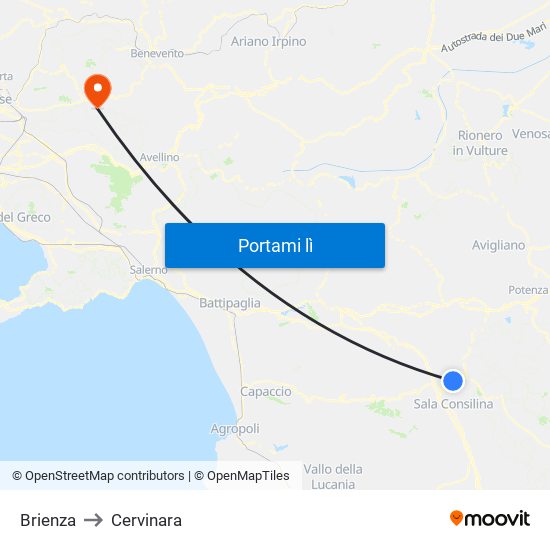 Brienza to Cervinara map