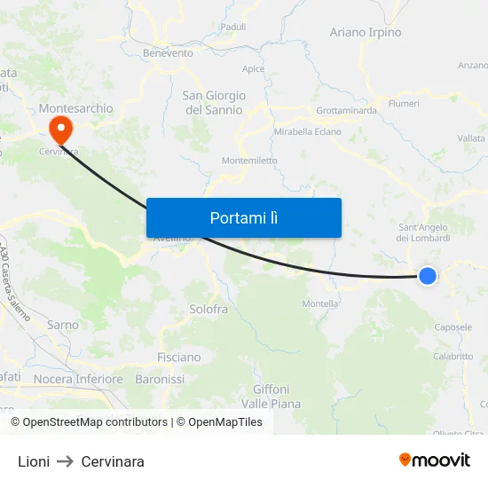 Lioni to Cervinara map