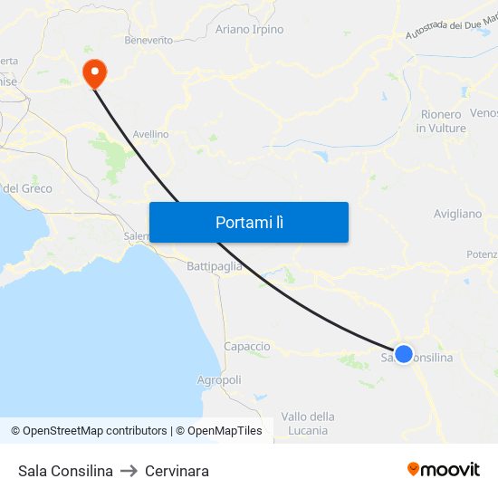 Sala Consilina to Cervinara map