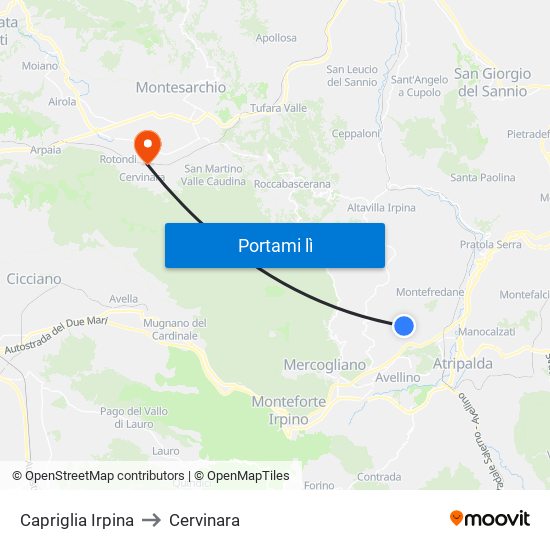 Capriglia Irpina to Cervinara map