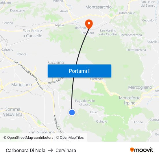 Carbonara Di Nola to Cervinara map