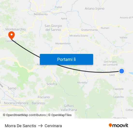 Morra De Sanctis to Cervinara map